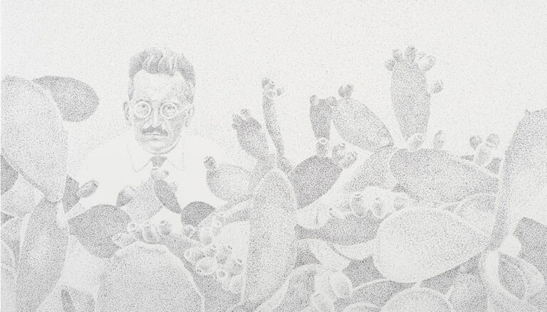 Gonzalo Elvira, La cerca de cactus, 2023. Tinta sobre papel Hahnemühle Britannia, 50 x 70 cm. Cortesía del artista. © de la obra, Gonzalo Elvira, 2024. Fotografía: Dani Rovira